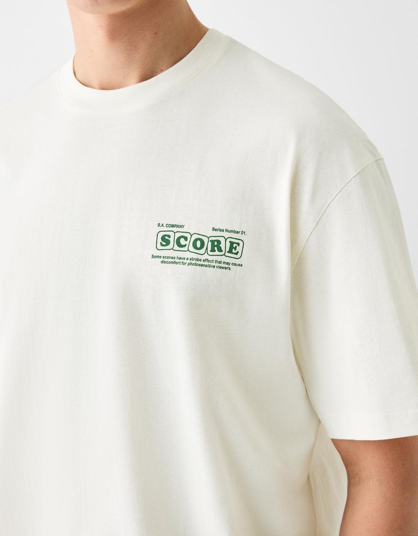 T-shirt manches courtes boxy fit imprimé-Blanc cassé-6