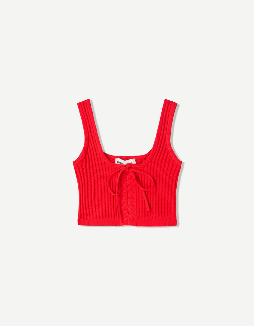 Top bretelle sottili fiocco-Rosso-4