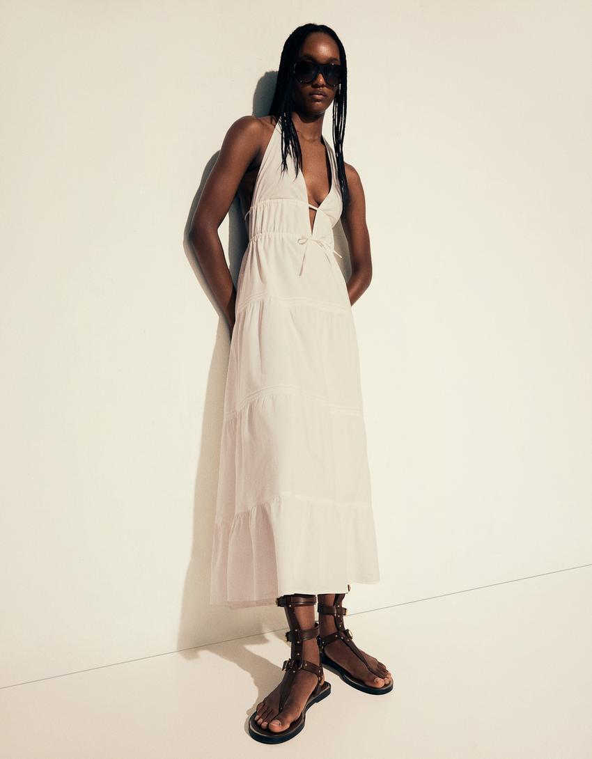 Halterneck midi dress-White