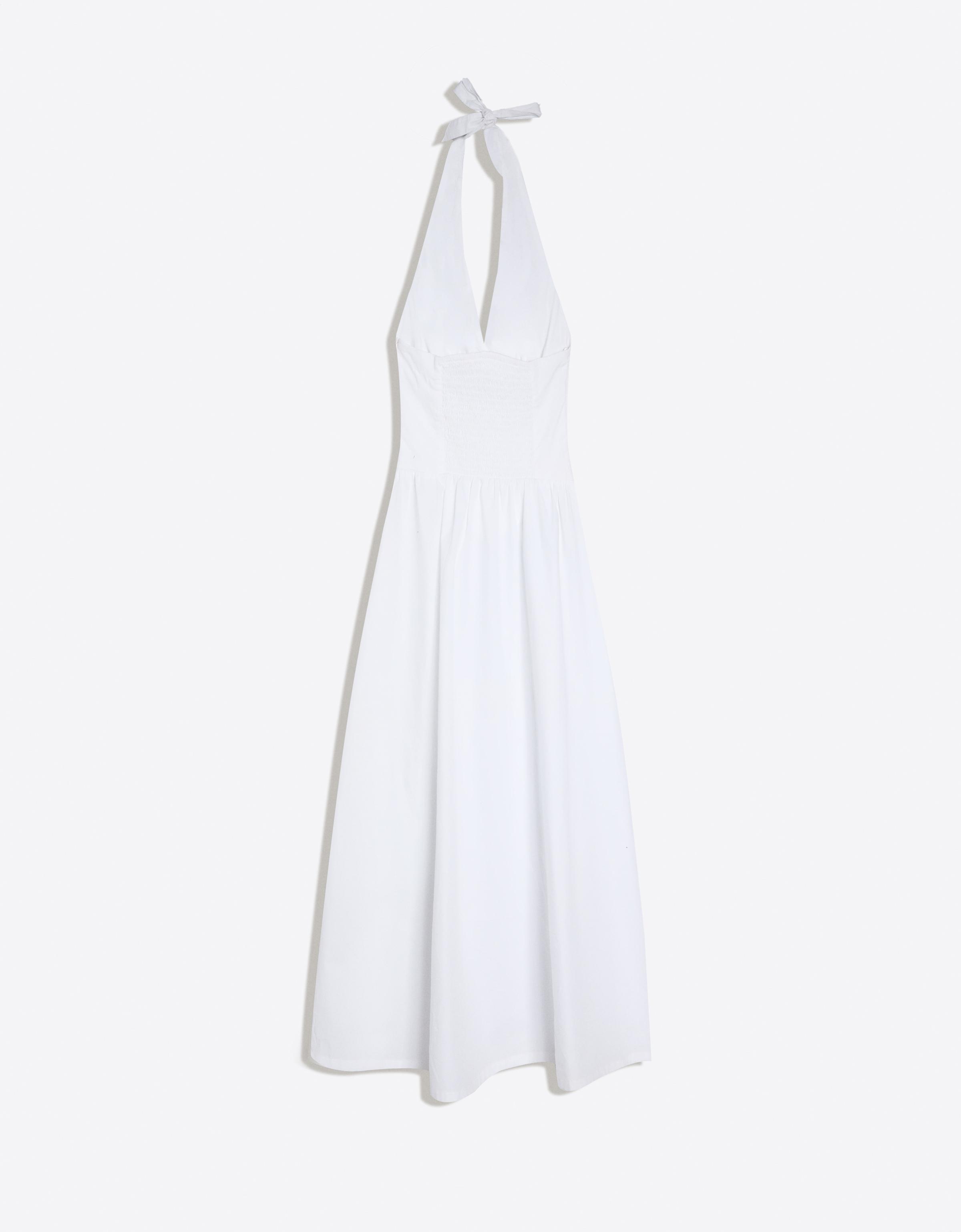 Long halter poplin dress — White