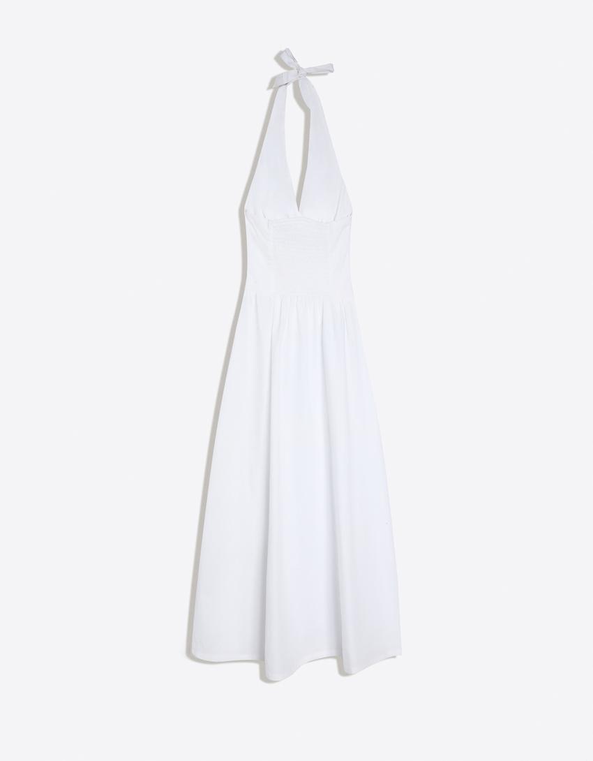 Vestido largo halter popelín-Blanco