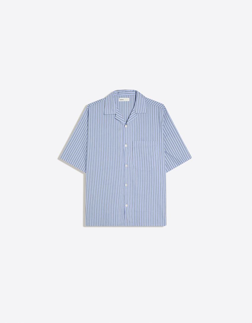 Camisa manga corta rayas-Azul claro