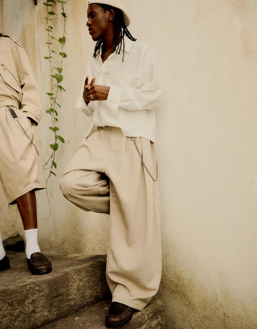 Super baggy fit pensli pantolon-Kum rengi