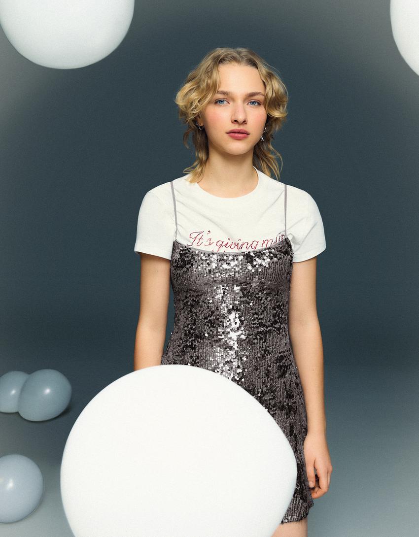 Pullu askılı elbise-Koyu gri