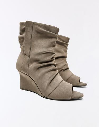 SLOUCHY WEDGE PEEP TOE ANKLE BOOTS — TAUPE 5