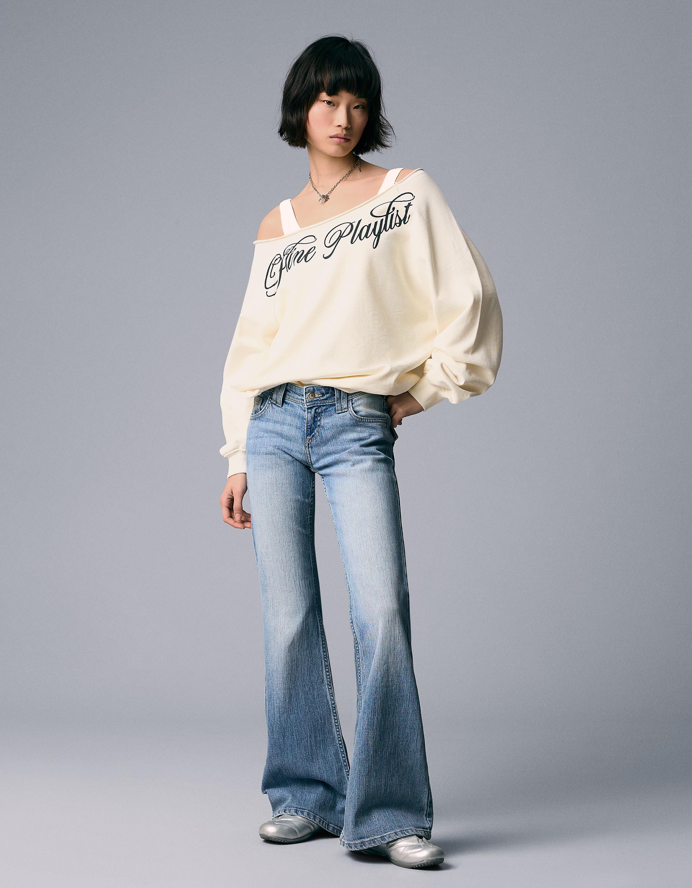 Düşük bel nakışlı flare fit jean - Görsel 19