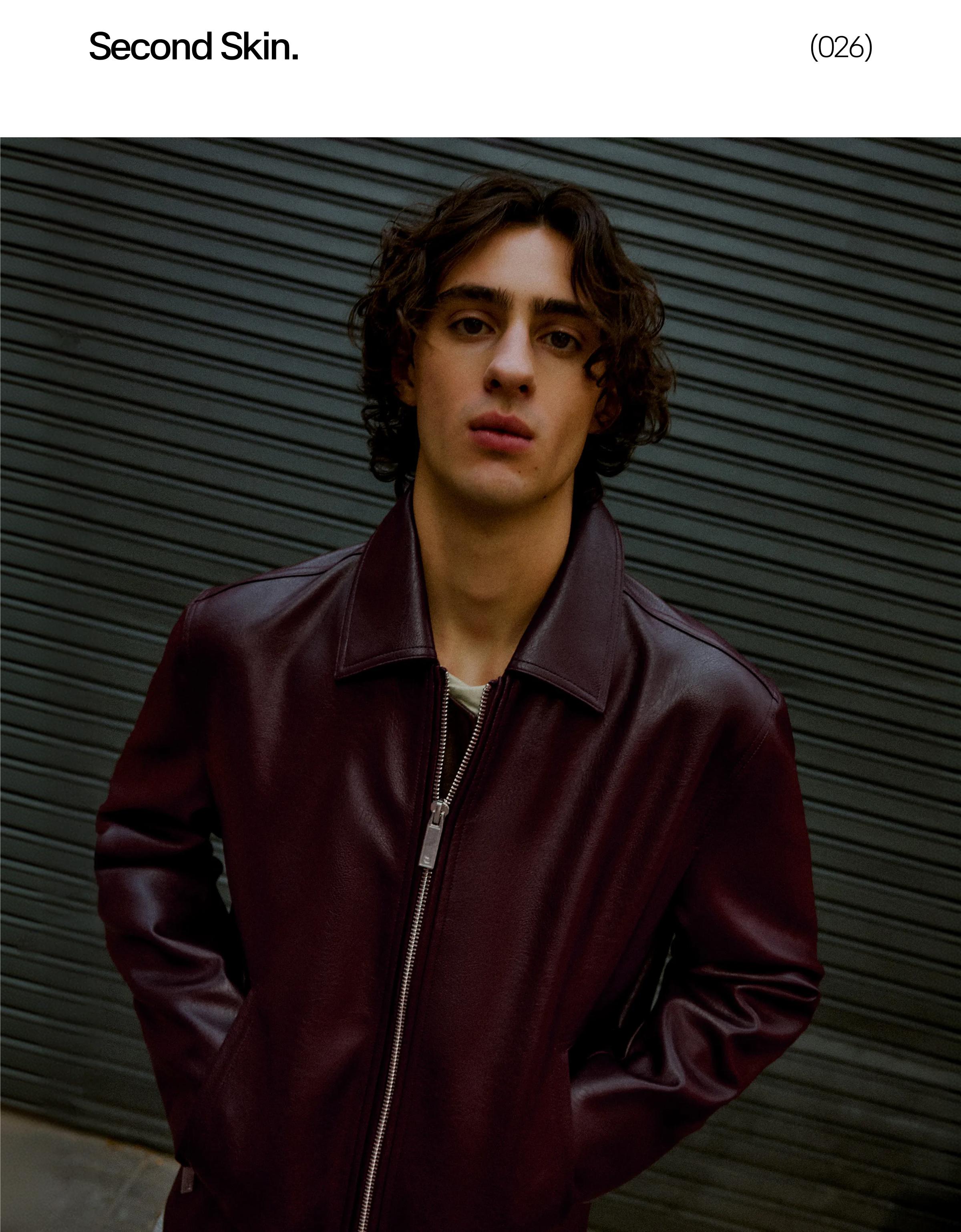 Boxy leather effect jacket — Burgundy