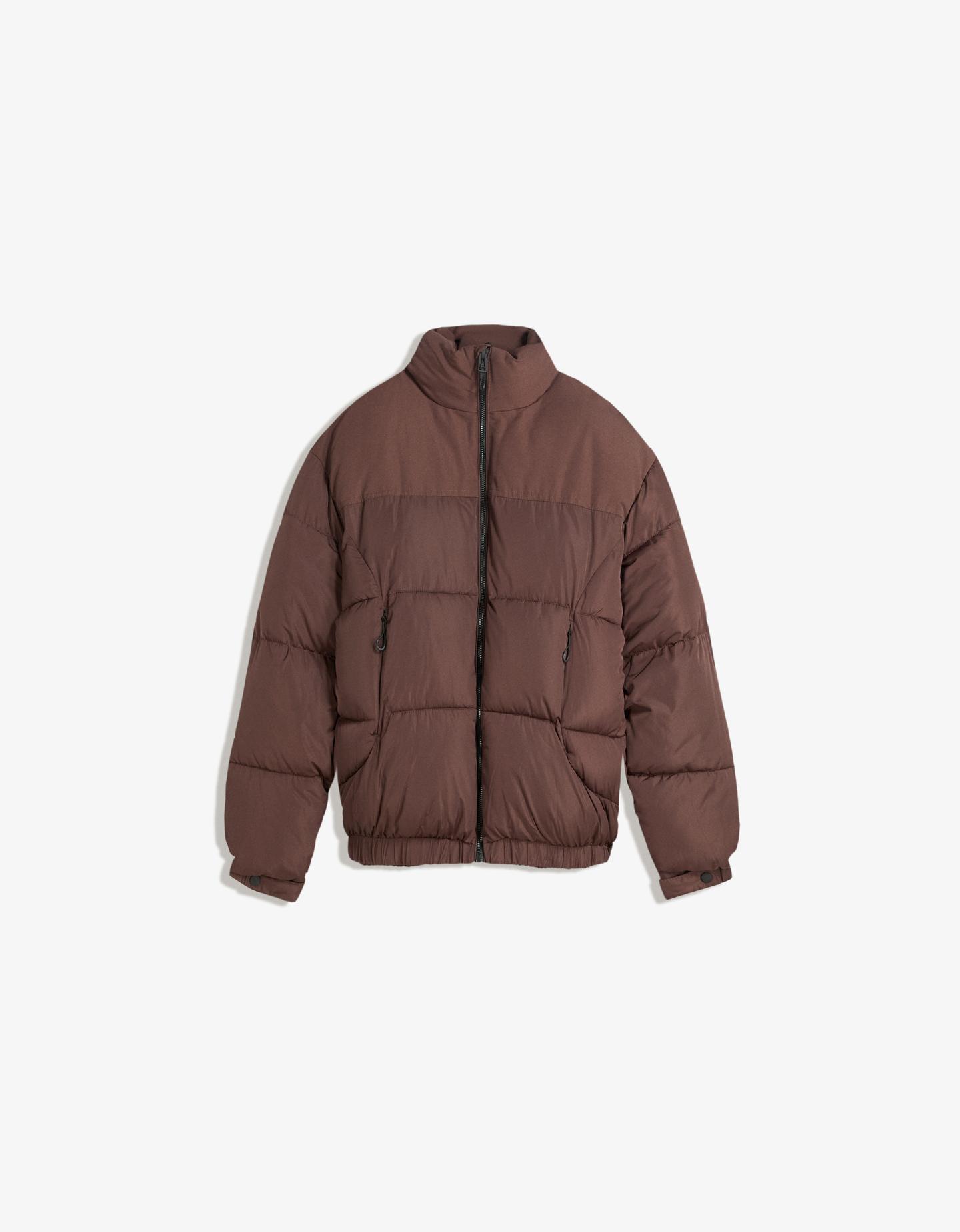 Bershka Cazadora Puffy Técnica Hombre L Marrón