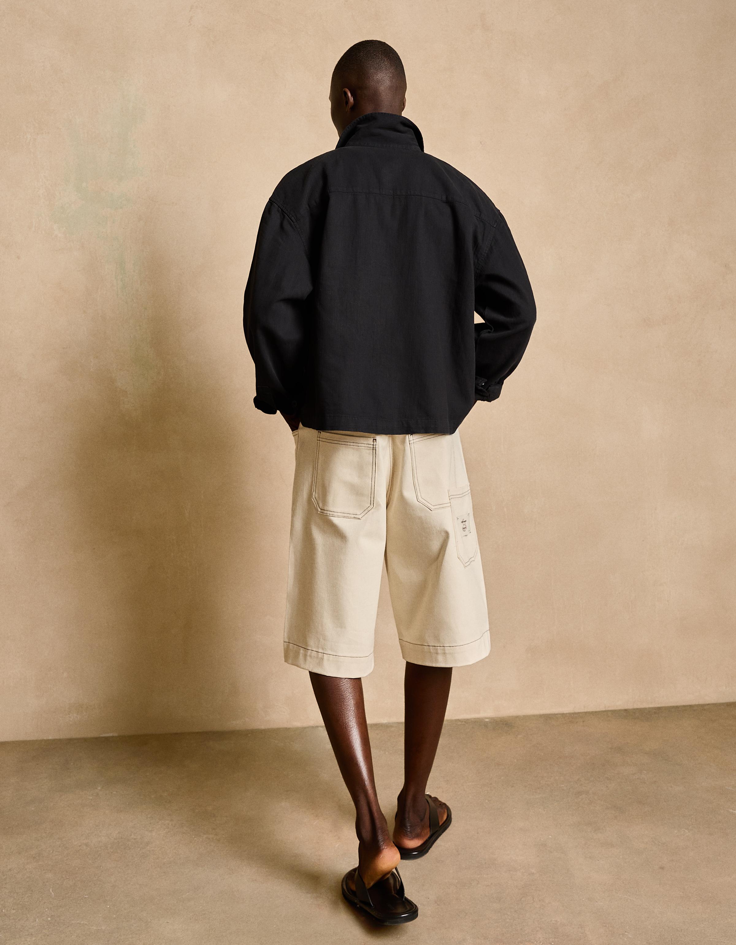 Zip-up overshirt with linen — Black
