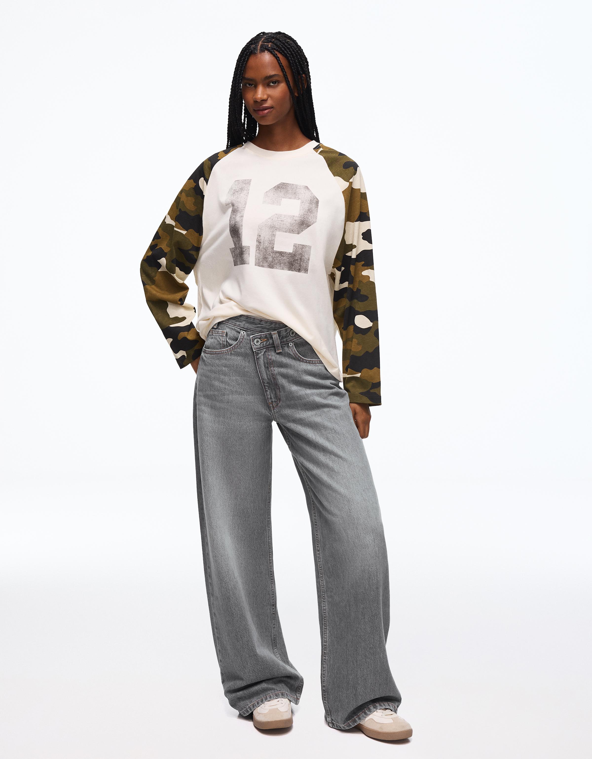 Wide-leg cross-waist jeans — Grey