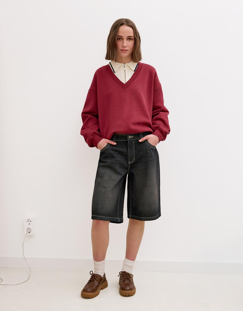 Short denim baggy-Negro