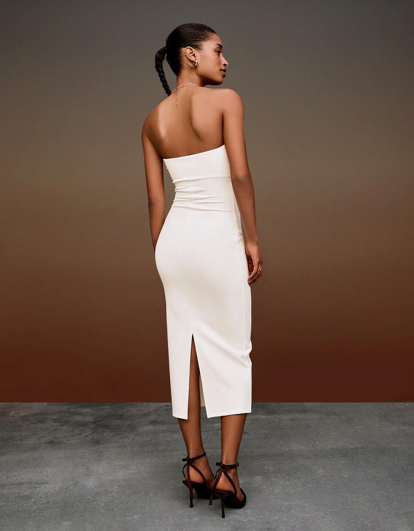 Bandeau knit midi dress-Cream