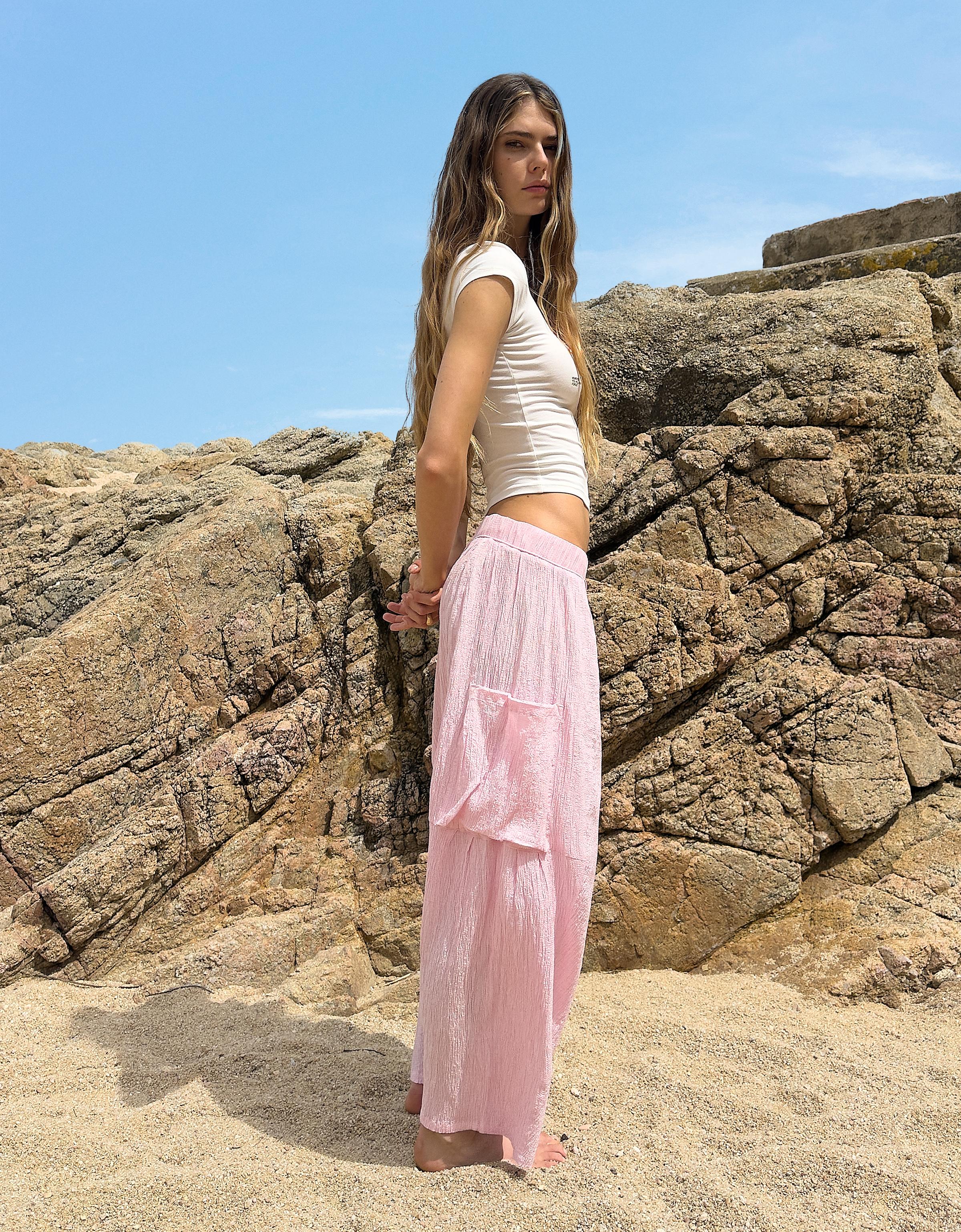 Bershka Cargo-Hose Mit Puffärmel Damen Xs Rosa