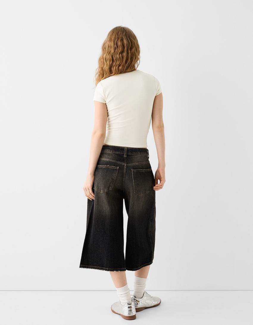 Kısa kollu bisiklet yaka t-shirt-Bej-1