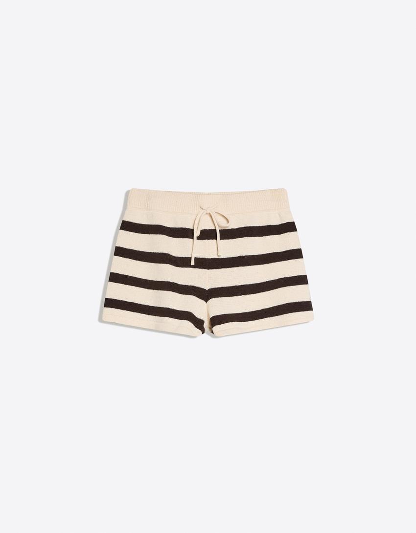 Striped rustic shorts-Brown