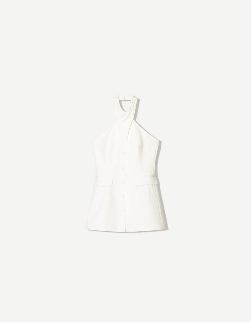 Long halterneck waistcoat-White-3