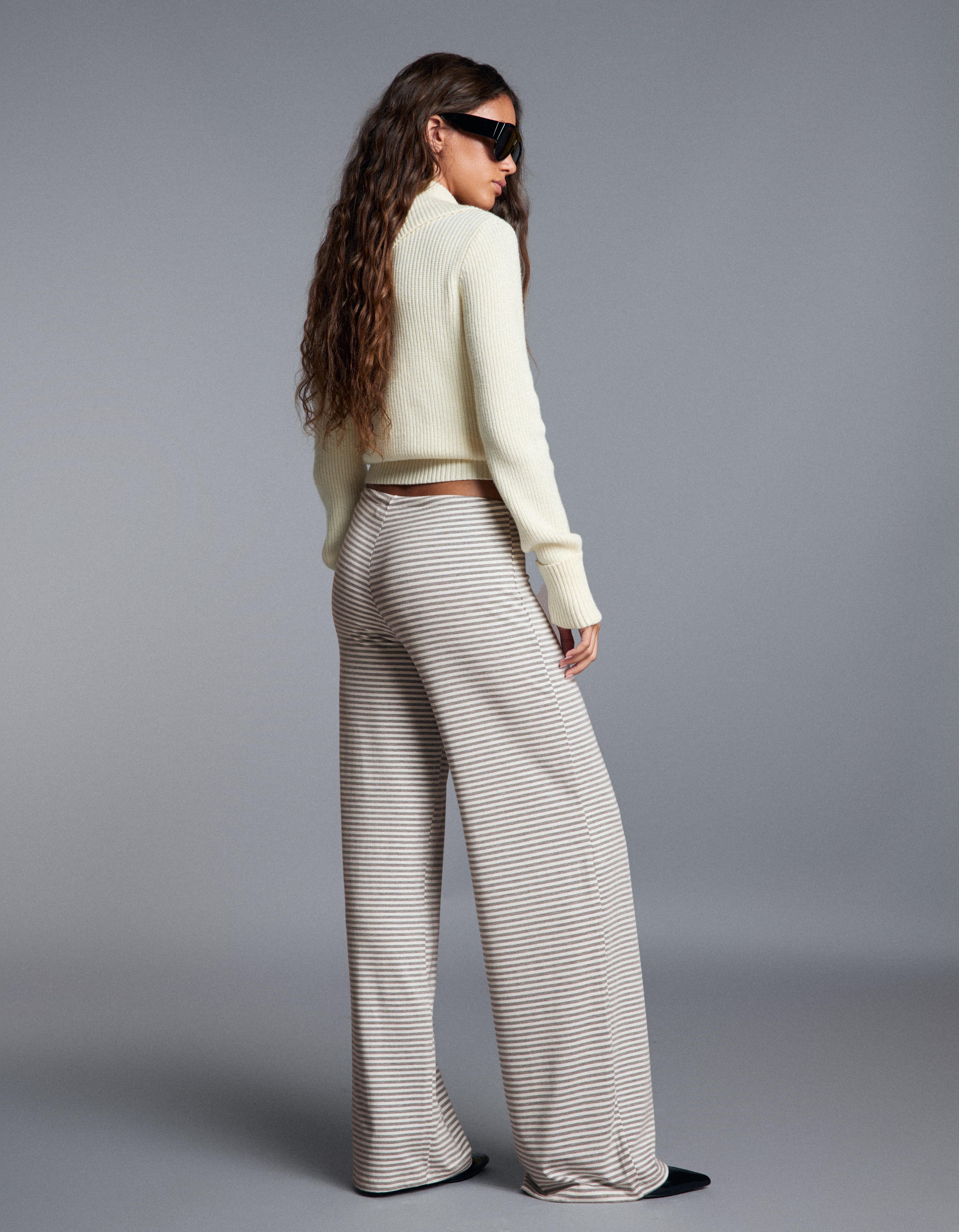Straight leg stripe print trousers — Grey