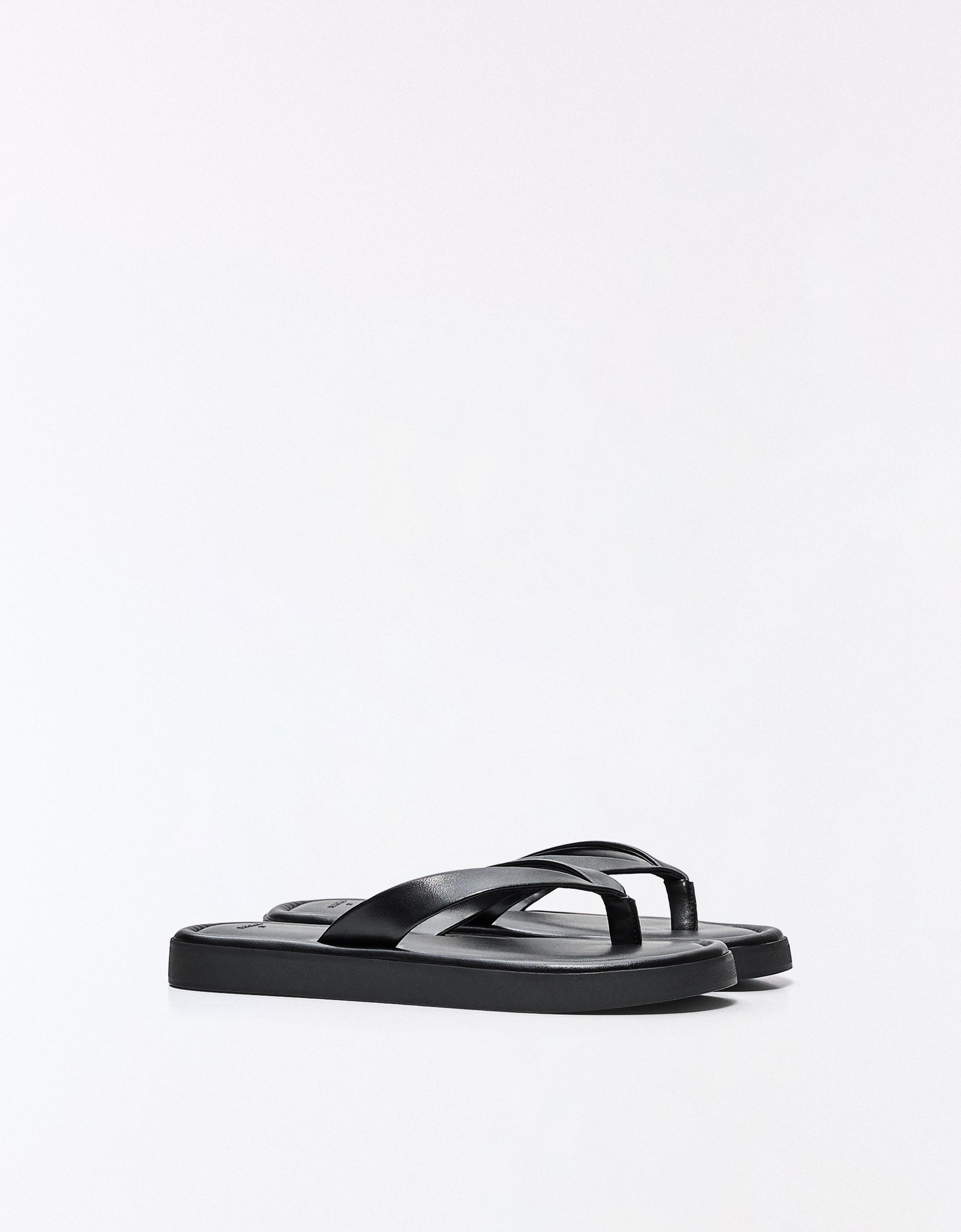 Thong flat slider sandals — BLACK