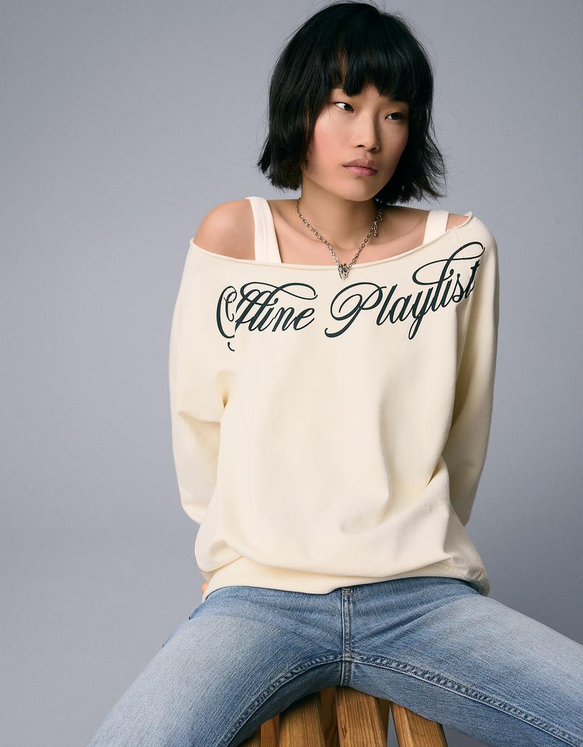 Sudadera asimétrica print-Crudo