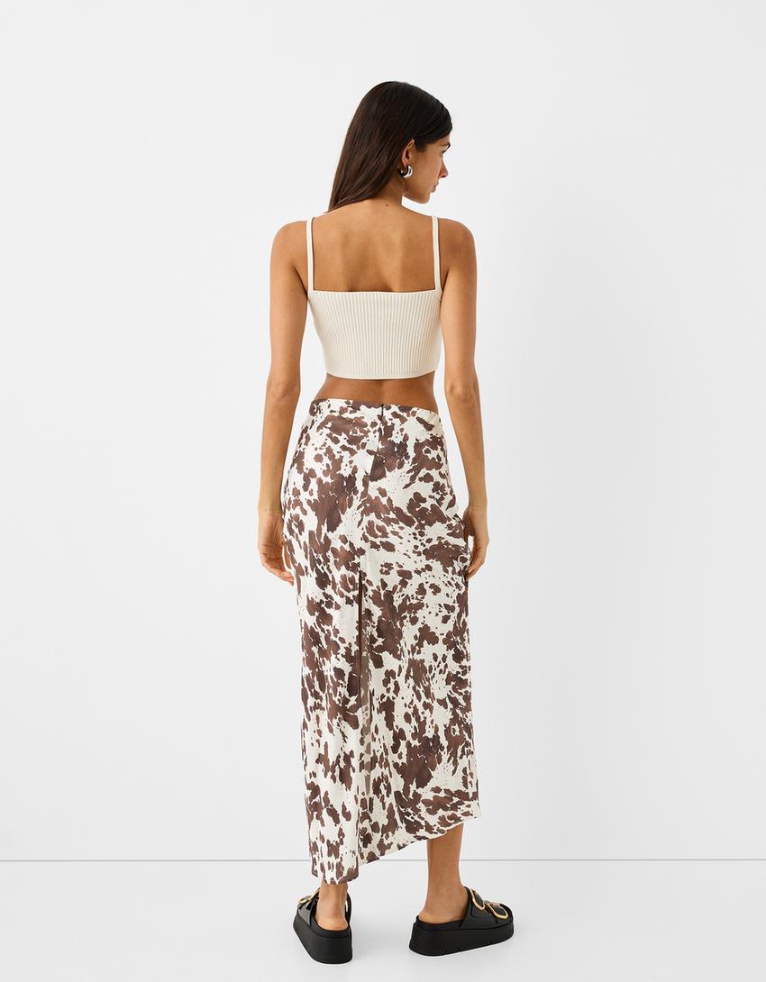 تنورة ميدي بطبعة حيوانية-أبيض مطفي-2