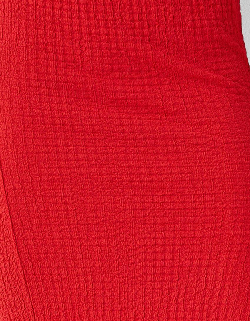 Textured midi skirt-Red-5