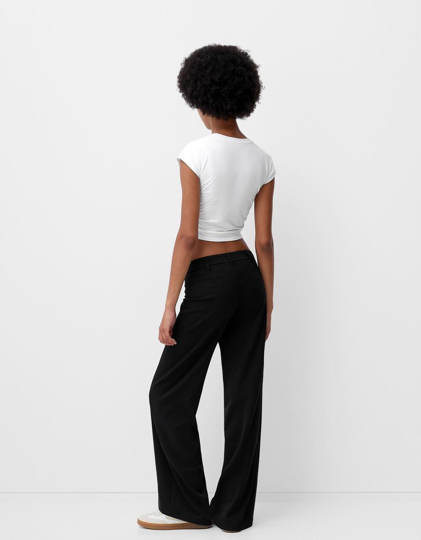Geniş paça özel dikim pantolon-Siyah-2