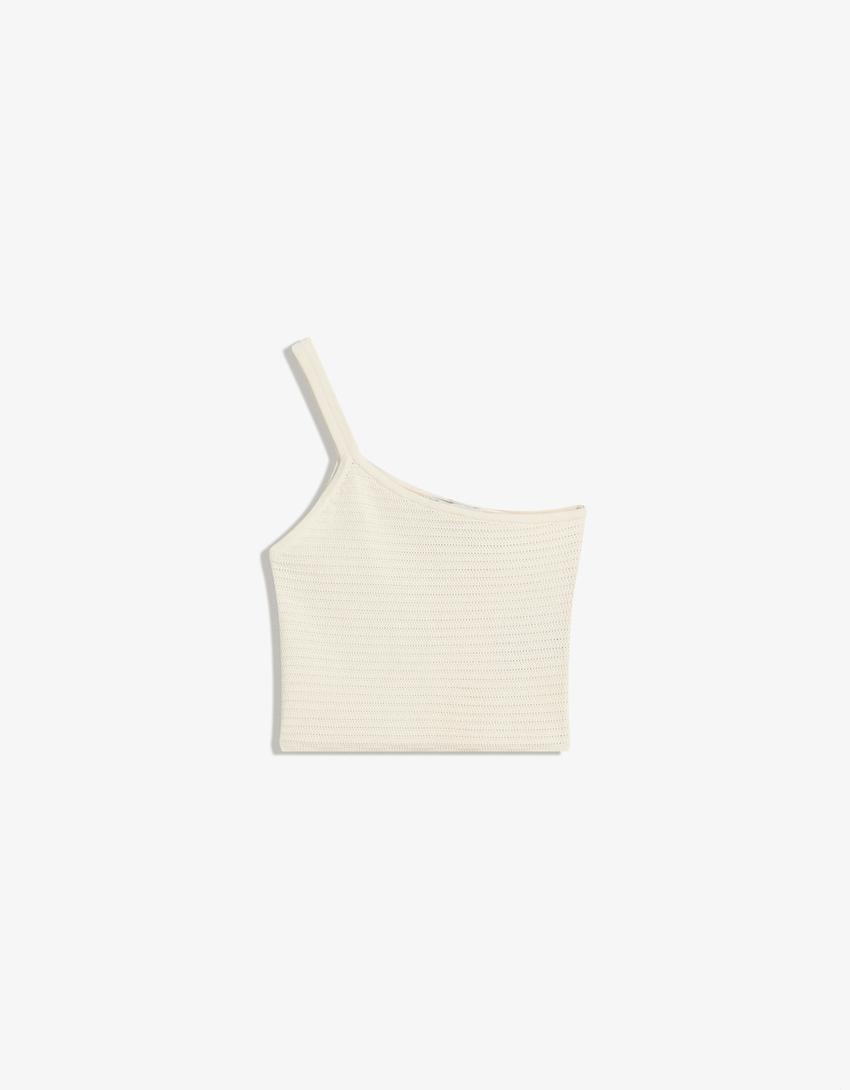 Asymmetric textured top-White