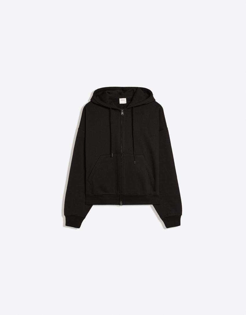 Felpa con cappuccio e zip-Nero