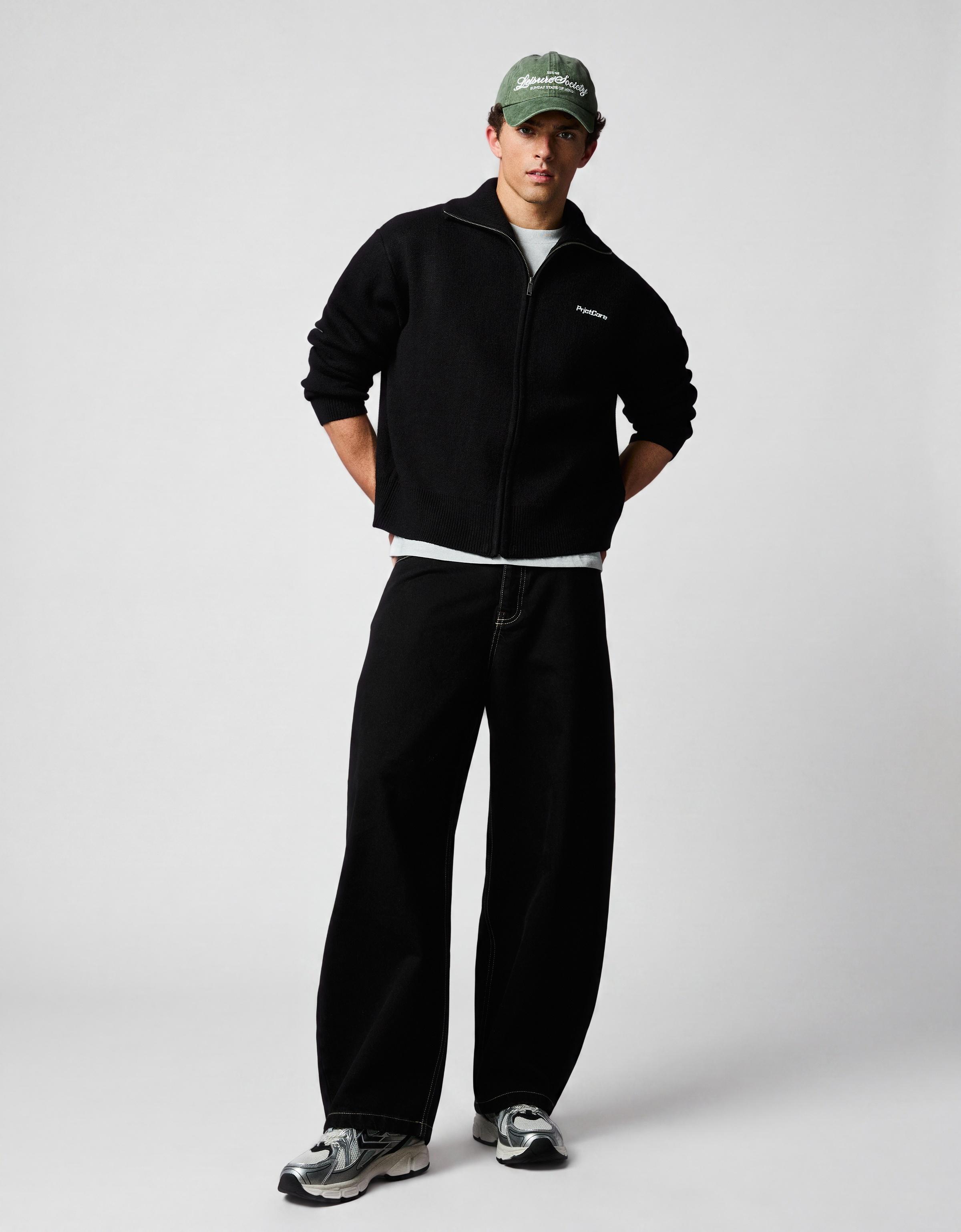 Boxy knit zip jacket — Black