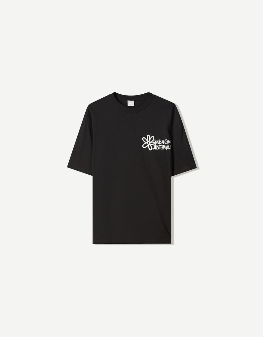 T-shirt manga curta estampada-Preto