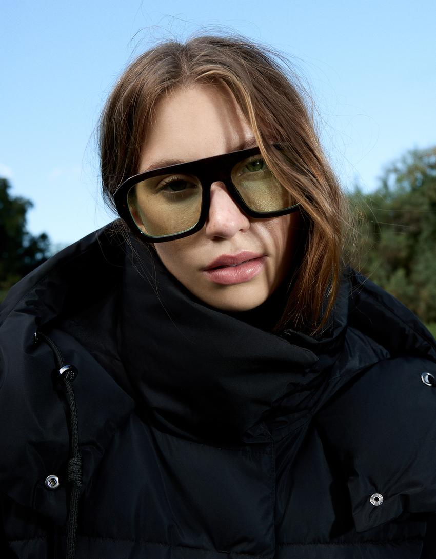 Long hooded puffer coat-Black