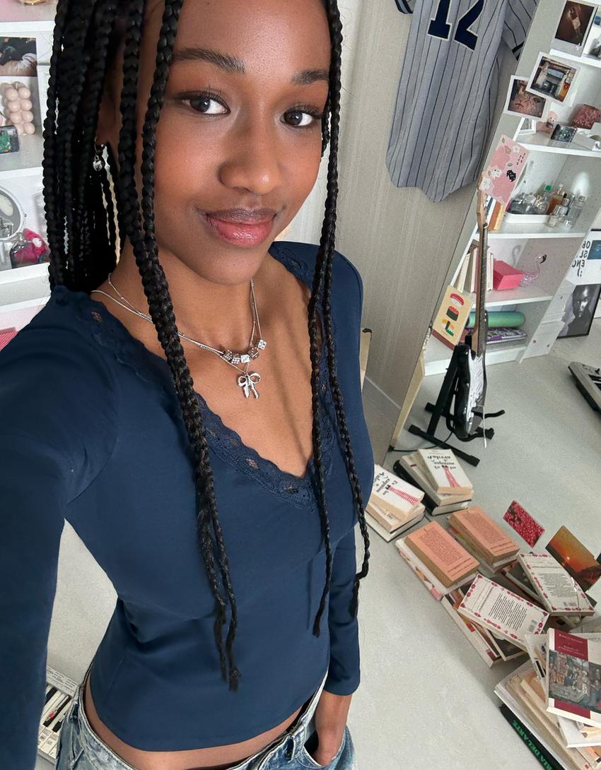 Long sleeve lace T-shirt-Navy