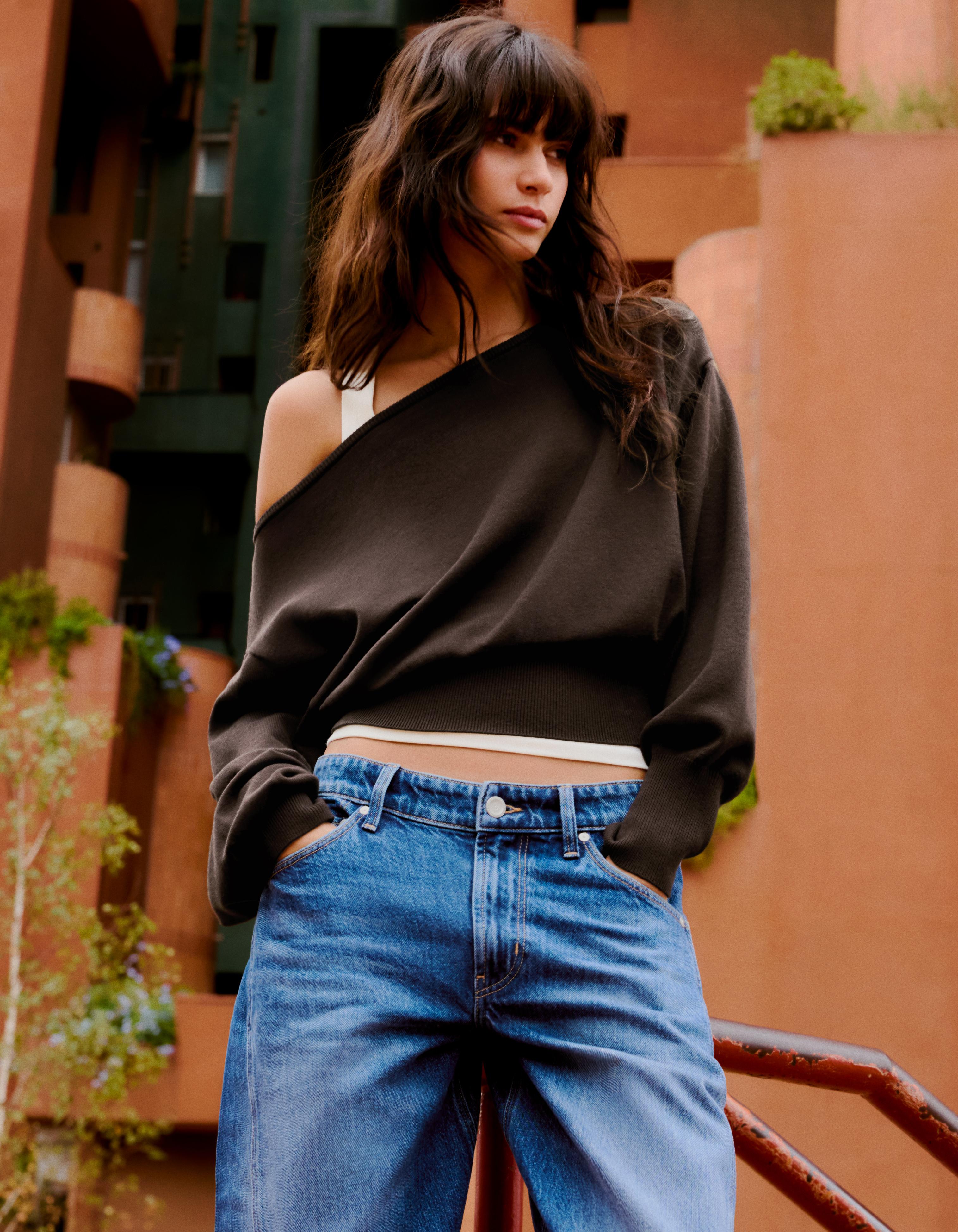 Asymmetric neck jumper — Brown