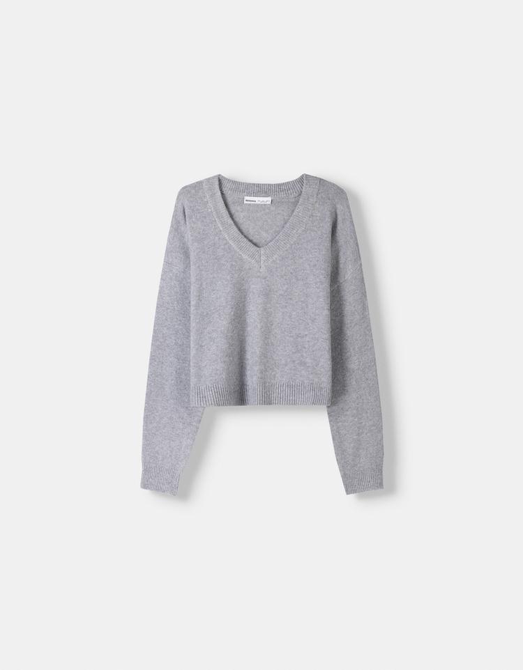 Cropped V-neck sweater