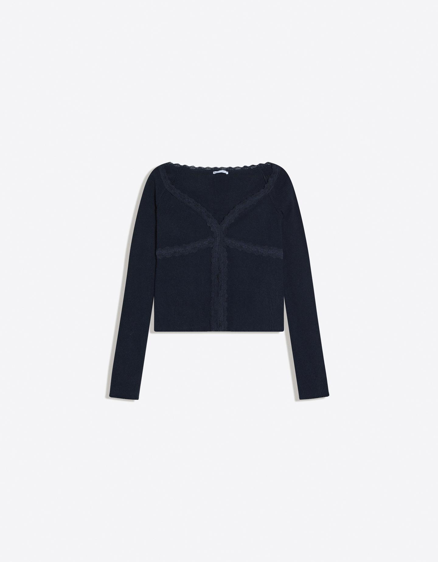 Bershka koszulka z koronki granatowy