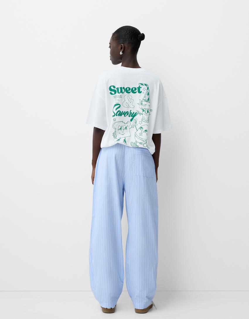 Calças baggy jogger às riscas-Azul claro-4