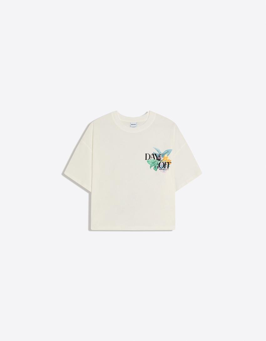 Camiseta manga corta oversize print-Blanco roto