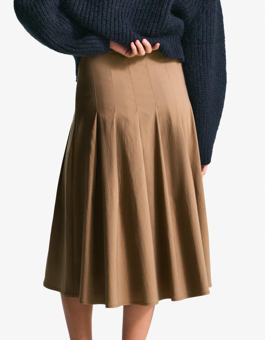 Midi skirt with box pleats-Sand