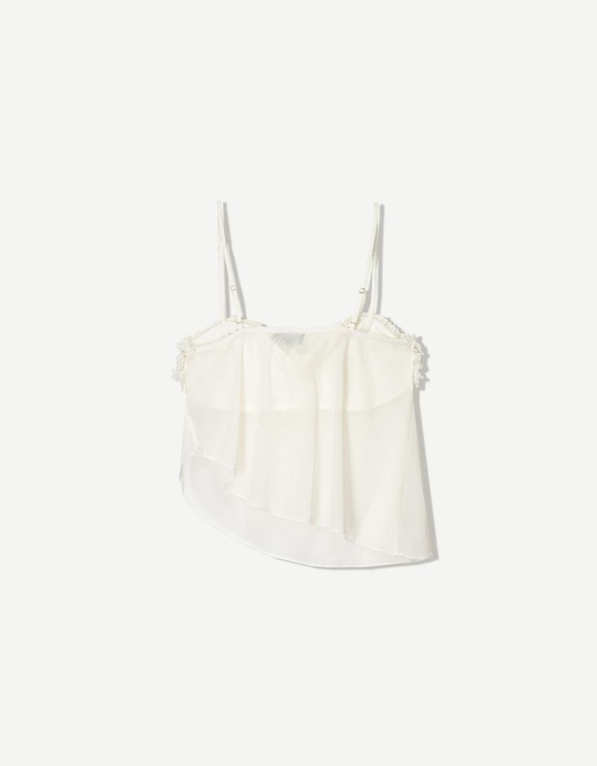 Strappy tulle micro-ruffle top-Cream-0