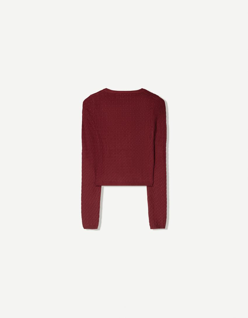 Pull tressé brodé-Grenat