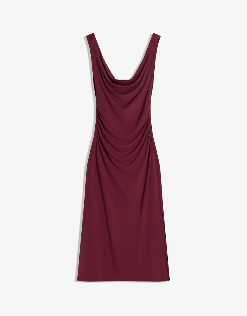 Draped midi dress-Burgundy