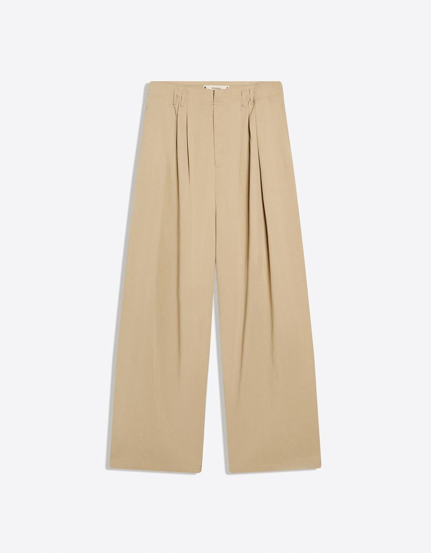 Super baggy trousers with darts-Sand