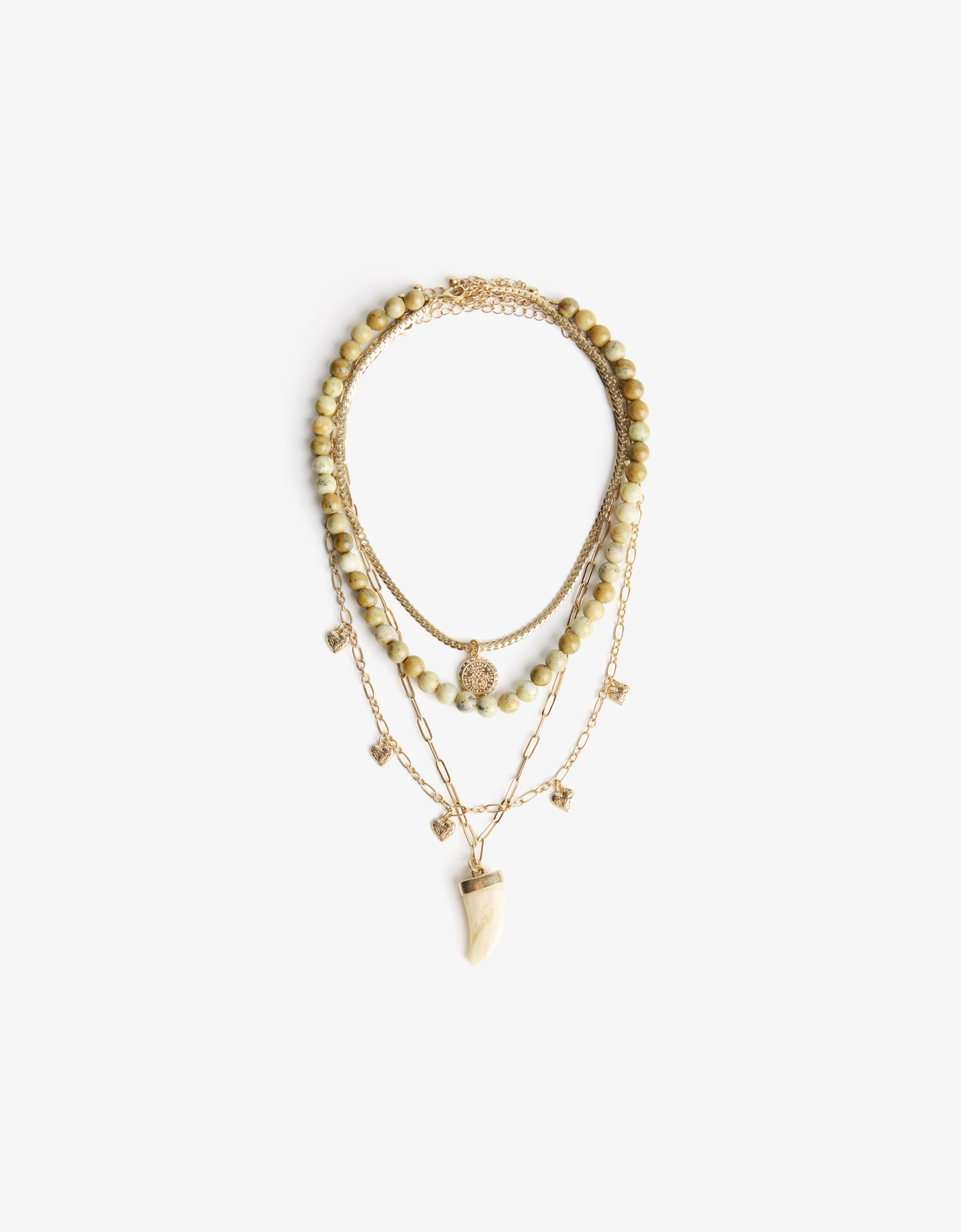 Bershka 4er-Pack Anhänger-Halsketten Damen Gold