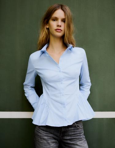 Long sleeve peplum shirt — Light blue 4
