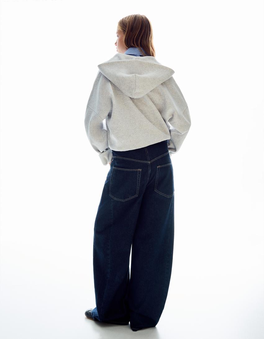Wide leg jeans met taille met overslag-Marineblau
