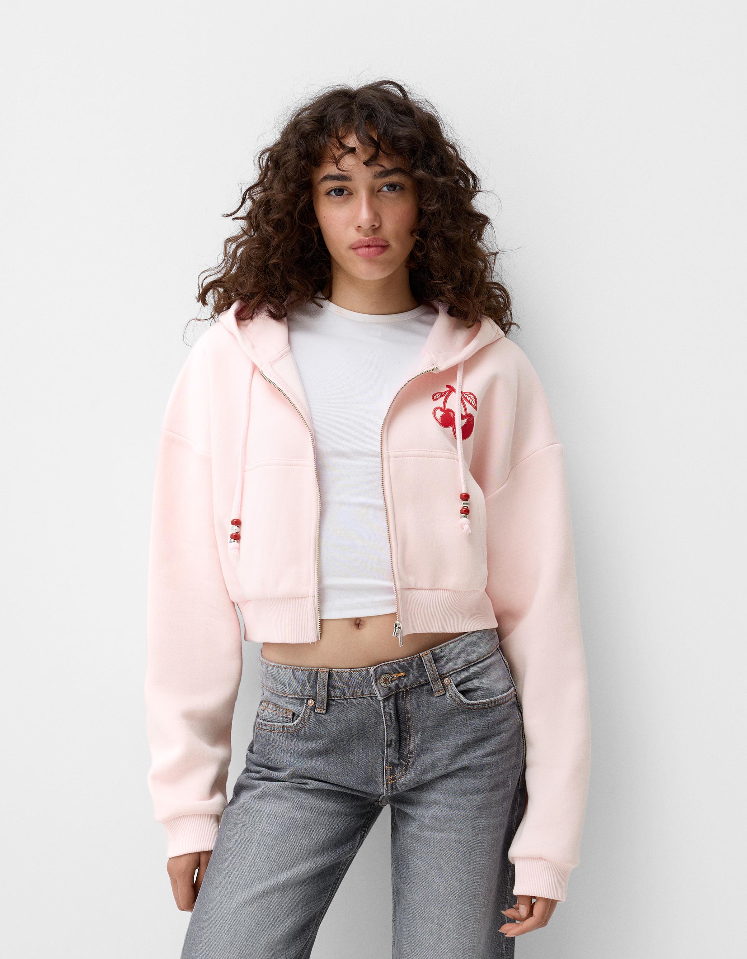 Bershka Hoodie Mit Print Damen Xs Rosa