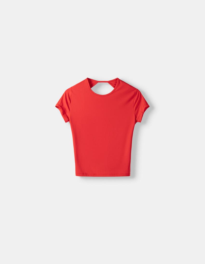 T-shirt manches courtes dos nu-Rouge-4