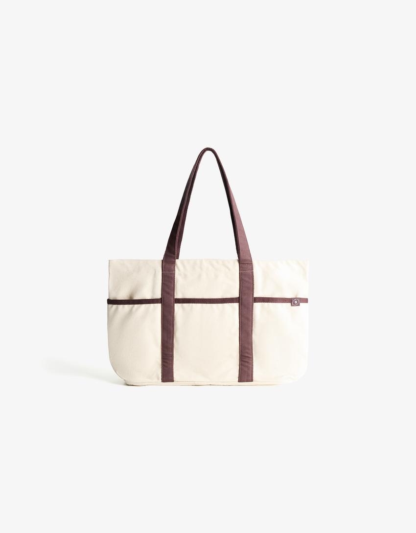 Sac cabas brodé-Écru