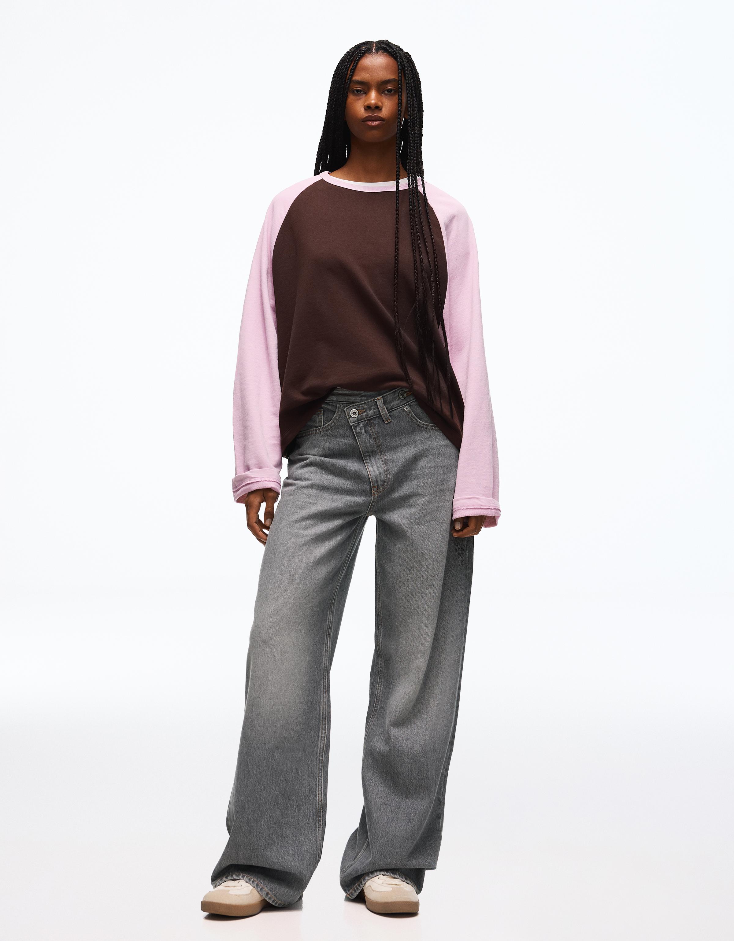 Wide-leg cross-waist jeans — Grey
