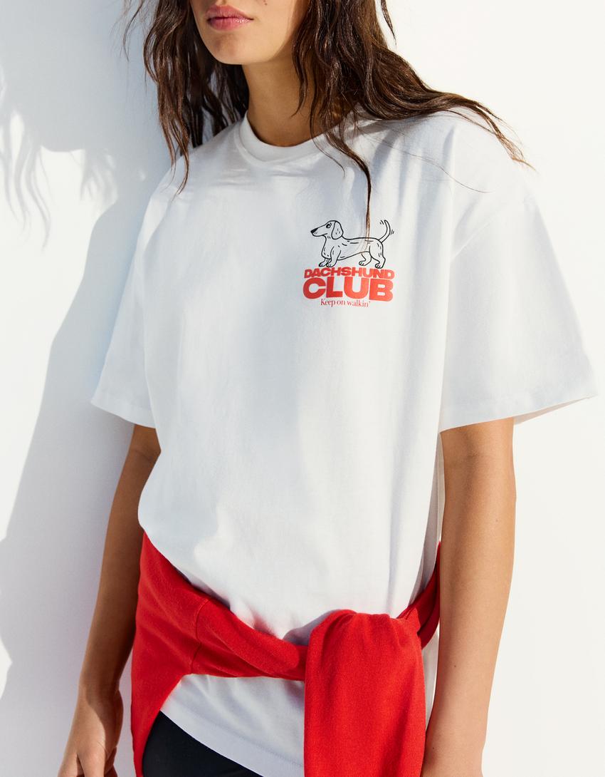 Oversize-T-Shirt mit Print-Grbrochenes Weiss
